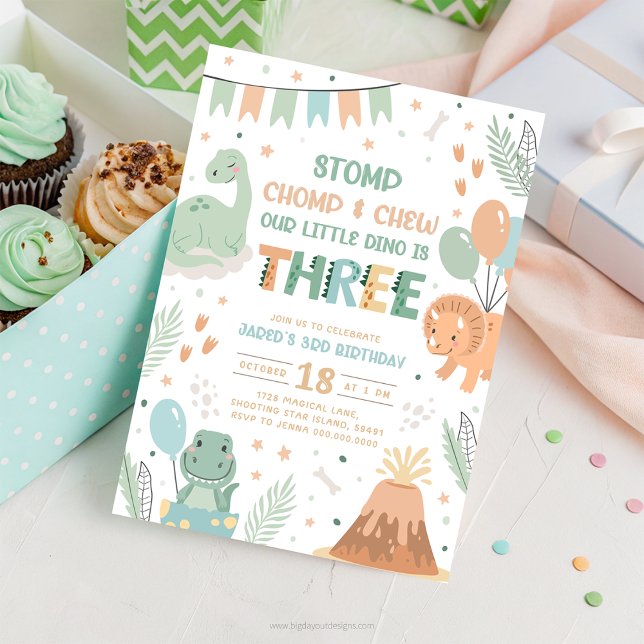 Dinosaur 3rd Birthday Invitation Download. Cute Ba (Creator Uploaded)