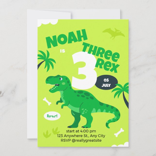 Dinosaur 3rd Birthday Invitation for Boys (Front)