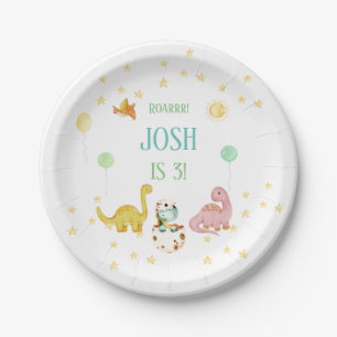 Dinosaur 3rd Birthday Kids Paper Plate