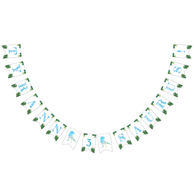 Dinosaur 3rd Birthday Party Blue Tyrannosaurus Rex Bunting (All)