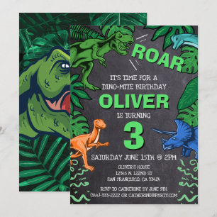 Dinosaur 3rd Birthday Party Three Year Old Invitation