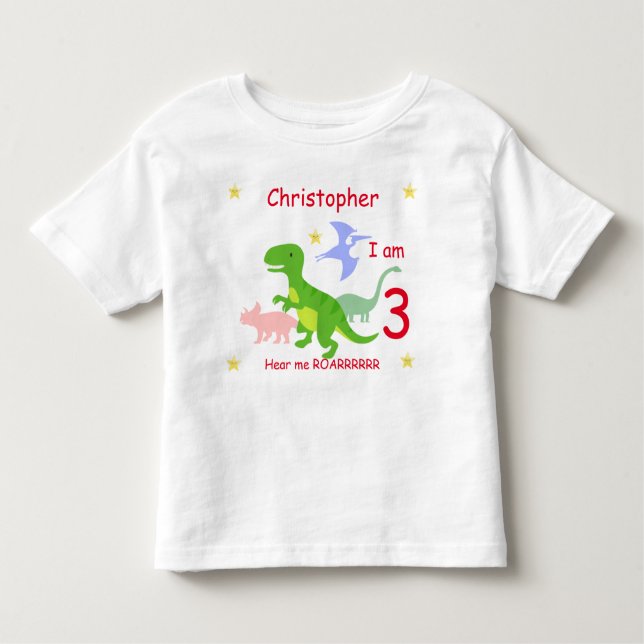 Dinosaur 3rd birthday personalised toddler T-Shirt (Front)
