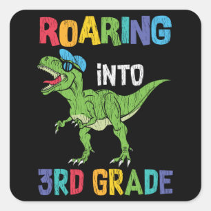 Dinosaur 3rd Grade Back to School Kids Gift Square Sticker