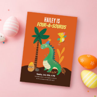 Dinosaur 4-A-Saurus Kids Fourth Birthday Invites
