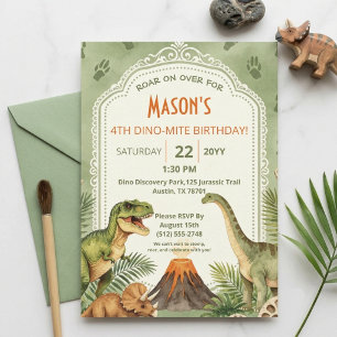 Dinosaur 4th Birthday Boy's Dino-Mite Dino Party Invitation