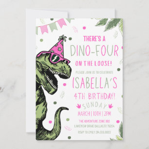 Dinosaur 4th Birthday Invitation Cute Dino Kids