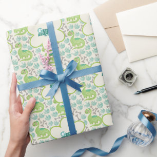  Dinosaur 4th Birthday Party ,Green Dino-Riffic Wrapping Paper