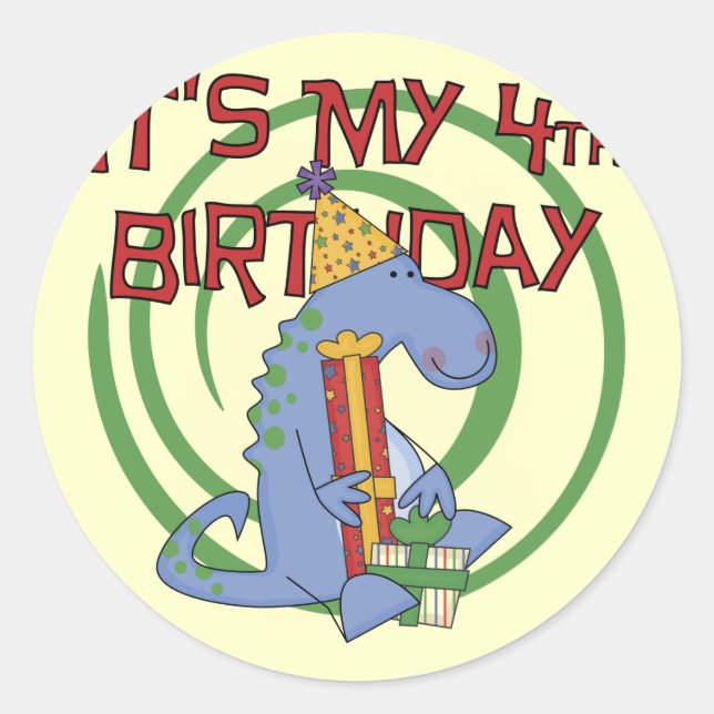 Dinosaur 4th Birthday T-shirts and Gifts Classic Round Sticker (Front)