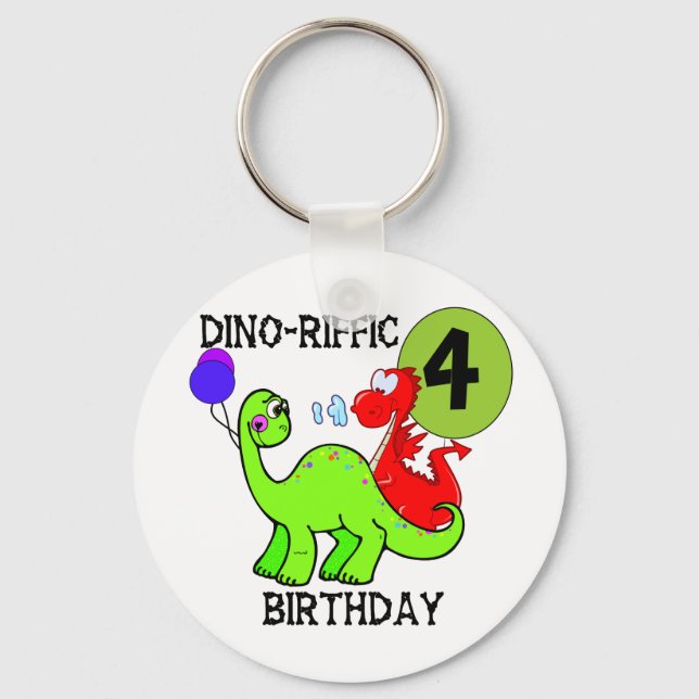 Dinosaur 4th Birthday Tshirts and Gifts Key Ring (Front)