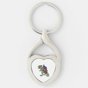 Dinosaur 4th of July American Flag Patriotic Key Ring