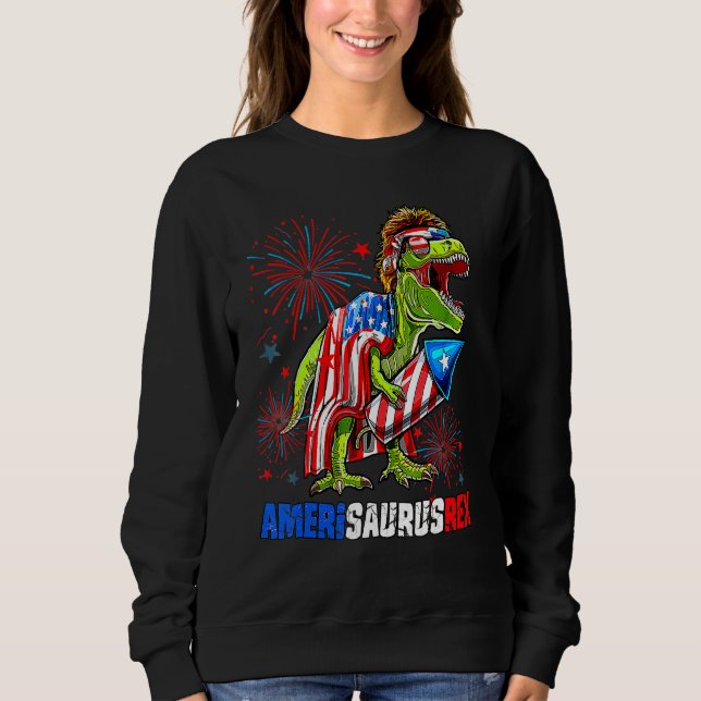 Dinosaur 4th Of July Amerisaurus Rex American Flag Sweatshirt (Front)