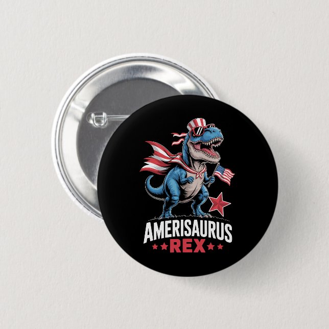 Dinosaur 4th of July Amerisaurus T Rex Funny 6 Cm Round Badge (Front & Back)