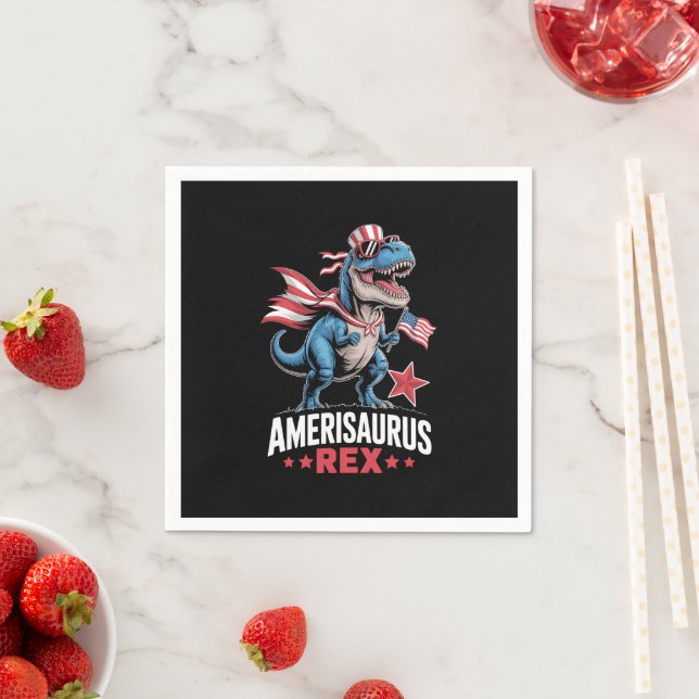 Dinosaur 4th of July Amerisaurus T Rex Funny Napkin (Insitu)