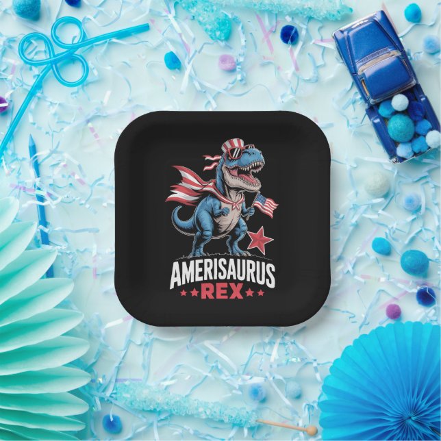 Dinosaur 4th of July Amerisaurus T Rex Funny Paper Plate (Party)
