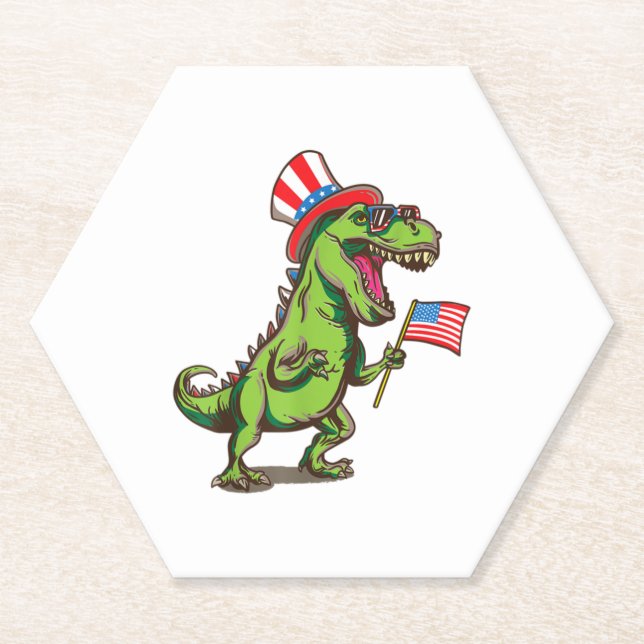 Dinosaur 4th of July Funny Amerisaurus T-Rex gift  Paper Coaster (Front)