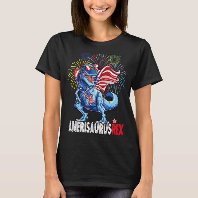 Dinosaur 4th Of July Kids Boy Men Amerisaurus Rex  T-Shirt (Front)