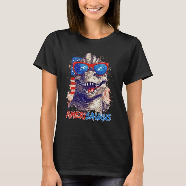 Dinosaur 4th of July Kids Boys Men Amerisaurus Rex T-Shirt (Front)
