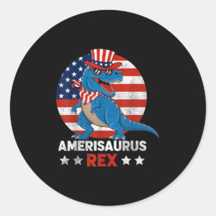 Dinosaur 4th Of July Men Women Boys Girls Amerisau Classic Round Sticker