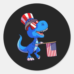Dinosaur 4th Of July Shirt Us Flag Dino Kids Boys  Classic Round Sticker