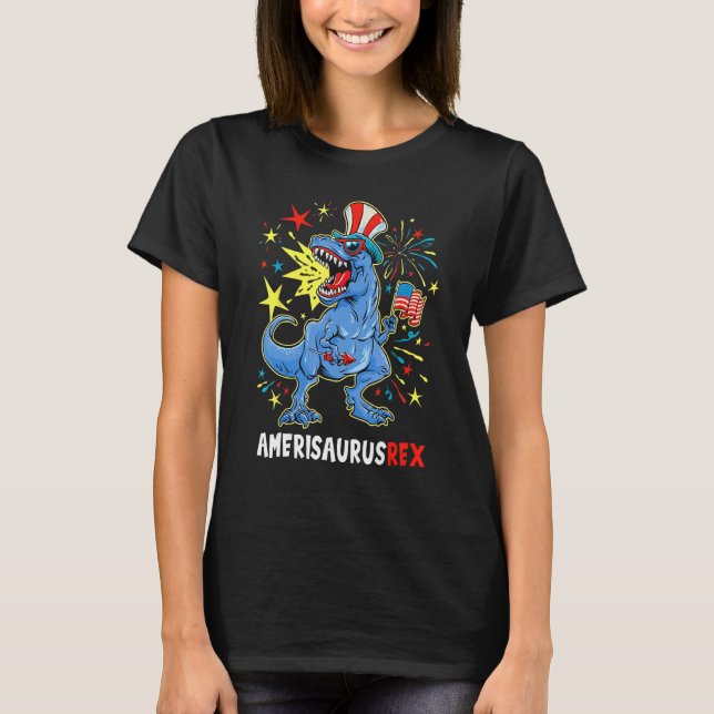 Dinosaur 4th Of July US Flag Amerisaurus Res Patri T-Shirt (Front)