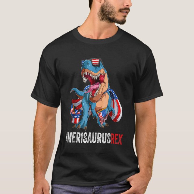 Dinosaur 4th Of July Us Flags Amerisaurus Rex Sung T-Shirt (Front)