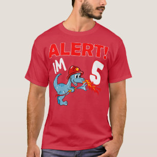 Dinosaur 5 Year Old 5th Birthday Boy Firefighter T-Shirt