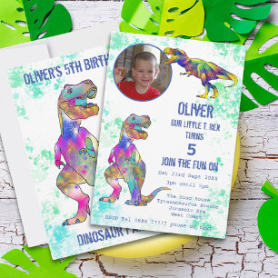 Dinosaur 5th Birthday T Rex Boys Photo Colourful  Invitation