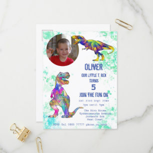 Dinosaur 5th Birthday T Rex Boys Photo Colourful  Invitation Postcard
