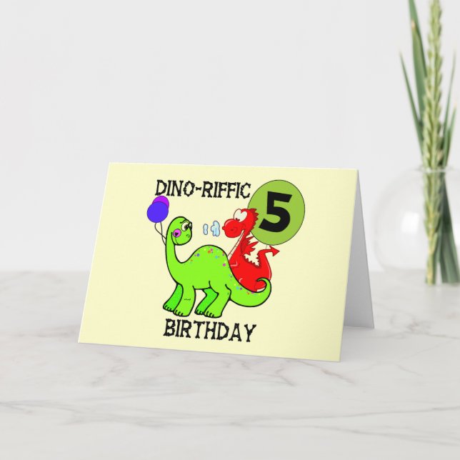 Dinosaur 5th Birthday T-shirts and Gifts Card (Front)