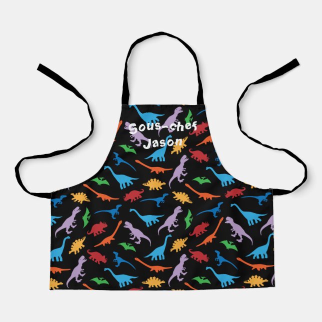 Dinosaur 7 species colourful silhouette pattern apron (Front)