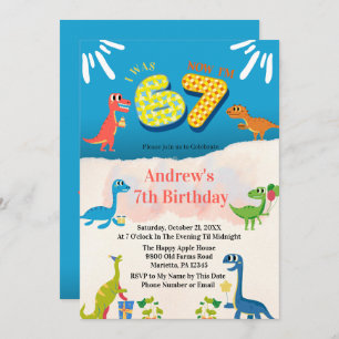 Dinosaur 7th Birthday Party I Was 6 Now I'm 7 Invitation
