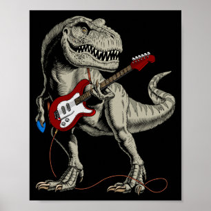 Dinosaur Acoustic Electric B Guitar Player  Poster