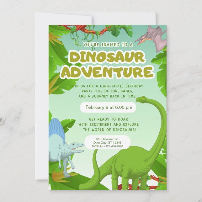 Dinosaur Adventure Birthday Party Invitation (Front)