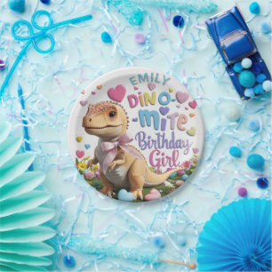 Dinosaur Adventure Girl Happy Birthday Paper Plate