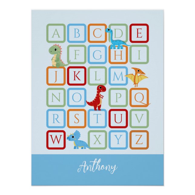 Dinosaur Alphabet blue monogram  Poster (Front)