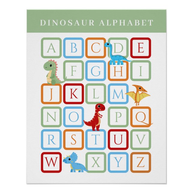 Dinosaur Alphabet Educational - Green and White Poster (Front)