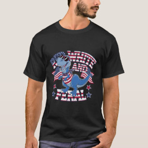 Dinosaur American Flag 4th Of July Red White Feral T-Shirt