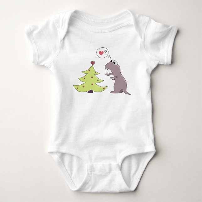 Dinosaur and Christmas Tree Baby Bodysuit (Front)