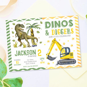 Dinosaur and Construction Birthday Invitation