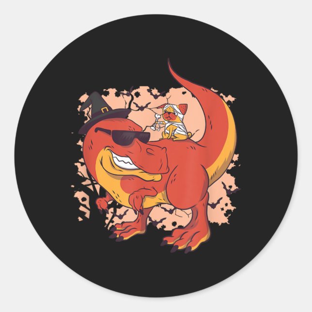 Dinosaur And Dog - Funny Halloween Classic Round Sticker (Front)