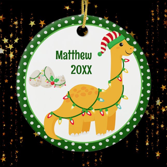 Dinosaur and Eggs Personalised Kids Christmas Ceramic Tree Decoration (Creator Uploaded)