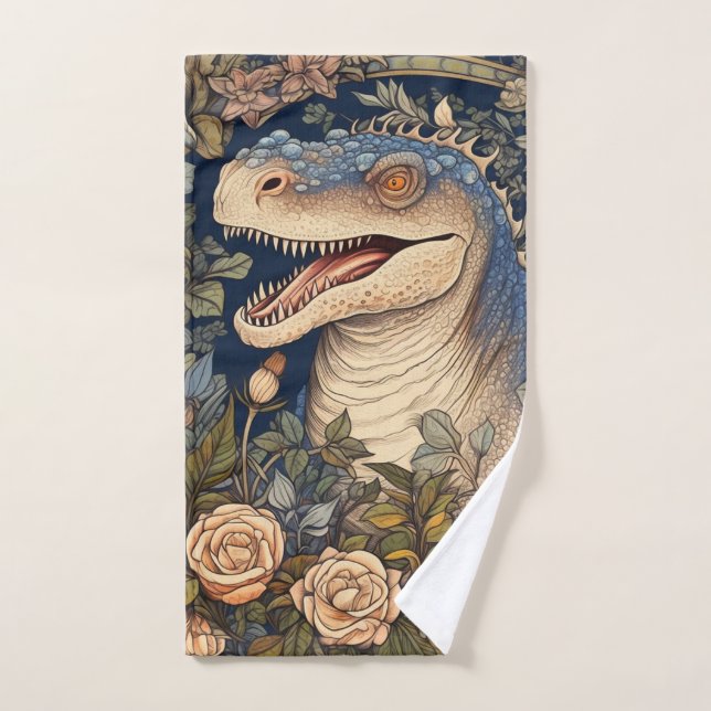Dinosaur and flowers art nouveau style hand towel (Hand Towel)