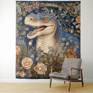Dinosaur and flowers art nouveau style tapestry