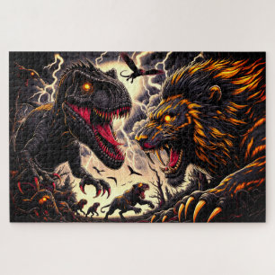 Dinosaur and Lion Fighting Jigsaw Puzzle