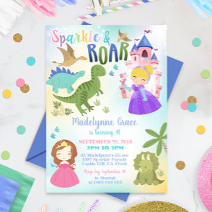 Dinosaur and Princess Invitation Boy Girl