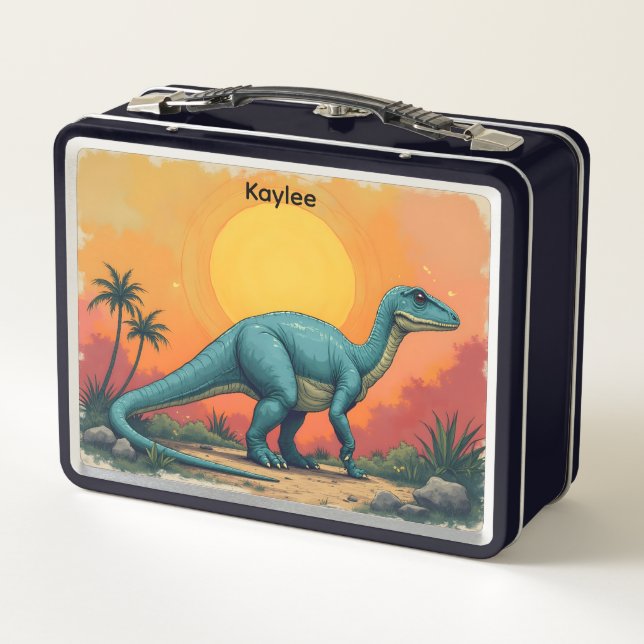 Dinosaur and Sun Kid's Metal Lunch Box (Back)