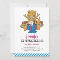Dinosaur and Unicorn Girls Birthday Invitation