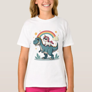 Dinosaur and Unicorn Rainbow Design T-Shirt