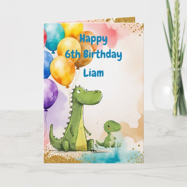 Dinosaur Animals Fun Custom Name Birthday  Card (Front)