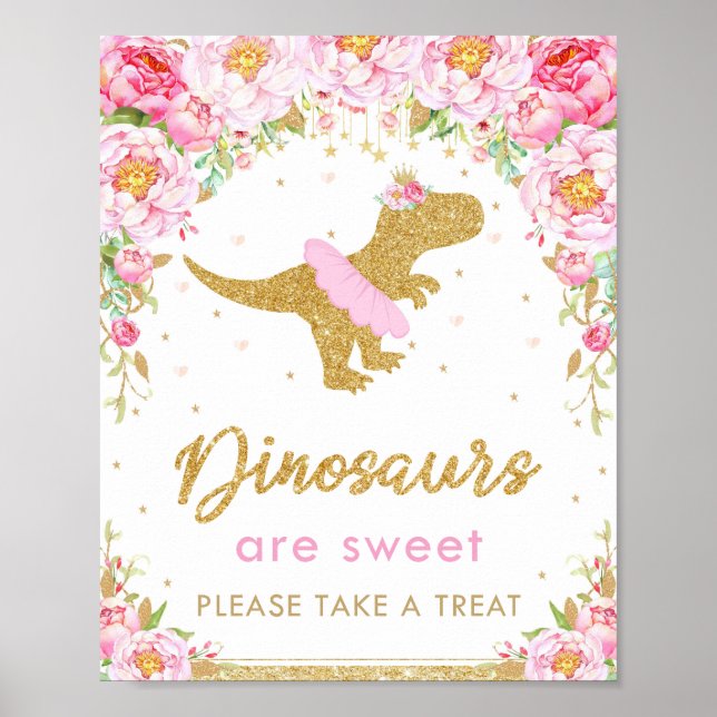 Dinosaur are Sweet Birthday Party T-Rex Treat Sign (Front)